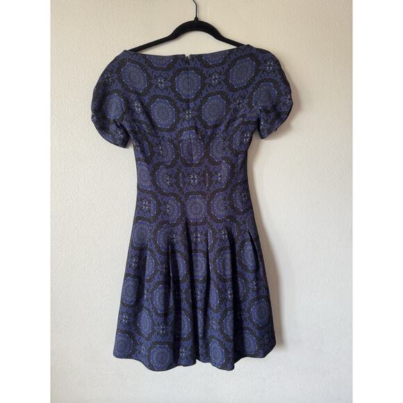 Versus Versace Dress Women’s Size 38 Blue Black Print Pleated Glam Short Evening - Picture 2 of 9